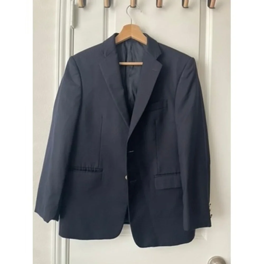 Culwell & Son Mens Gray Black 100% Wool Blazer Gold Crest Buttons 16H